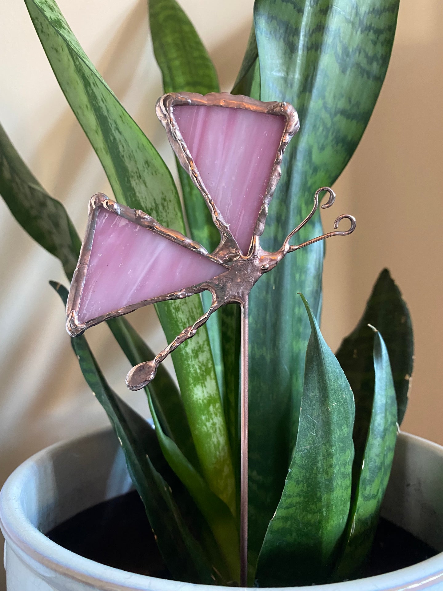 Pink butterfly plant stake