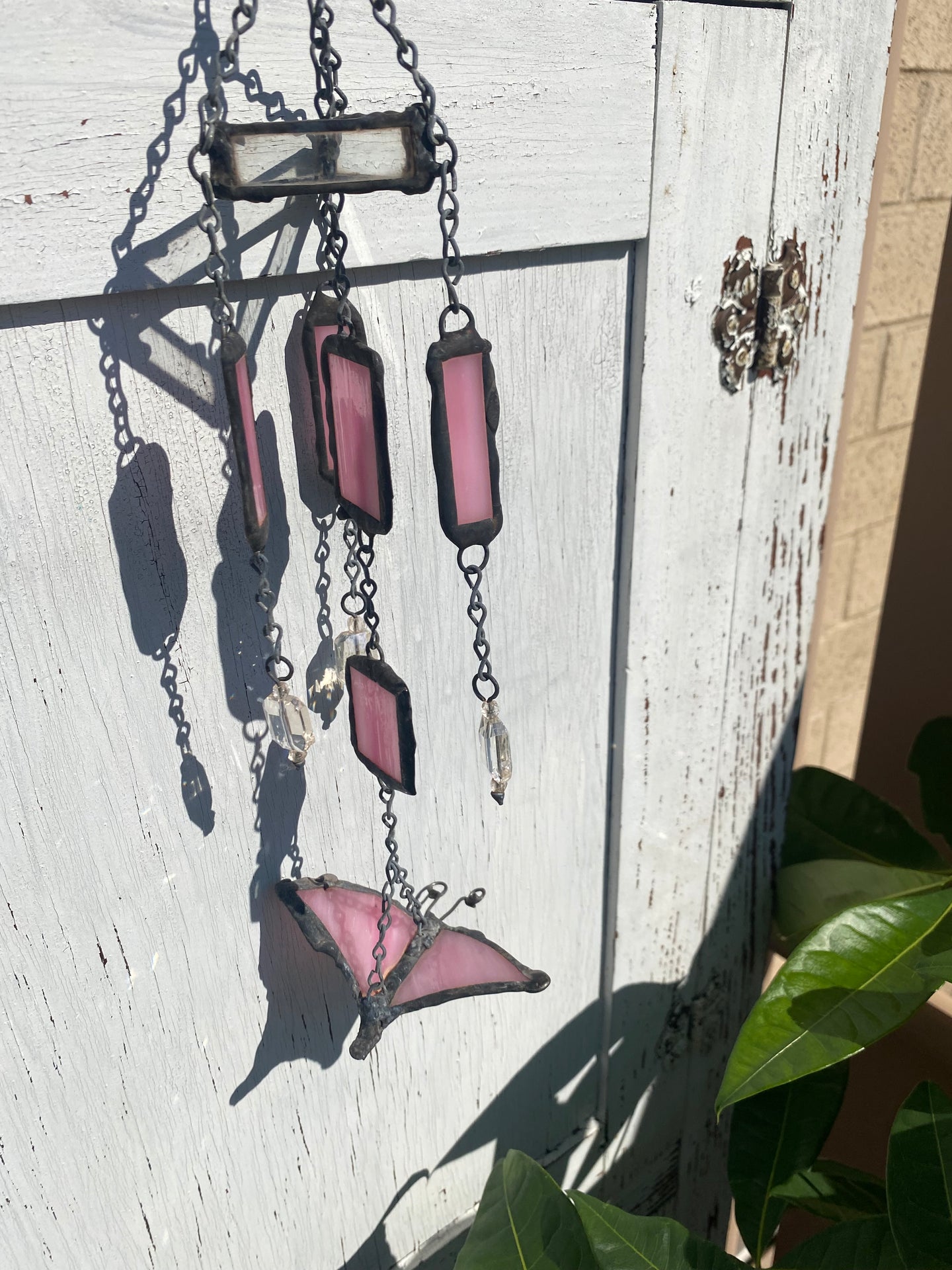 Pink butterfly wind chime